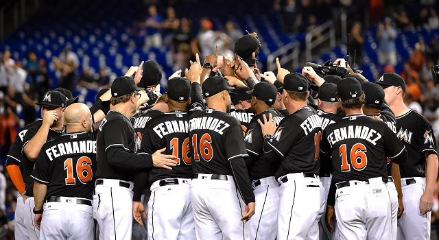 Marlins wearing Jose Fernandez jerseys