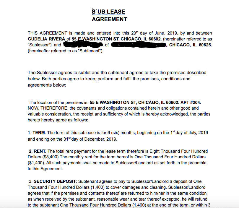 The proposed lease agreement for a downtown Chicago apartment that didn’t exist.