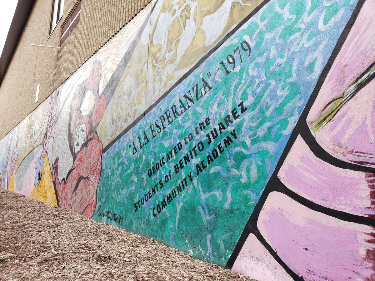 “A La Esperanza” mural at Benito Juarez Community Academy.