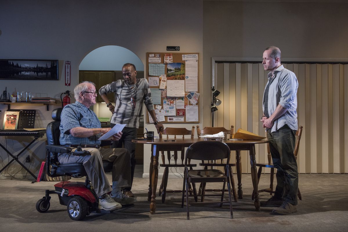 Francis Guinan (from left), K. Todd Freeman and Tim Hopper star in Steppenwolf’s world-premiere production of “Downstate,” written by Bruce Norris and directed by Pam MacKinnon. | Michael Brosilow Photo