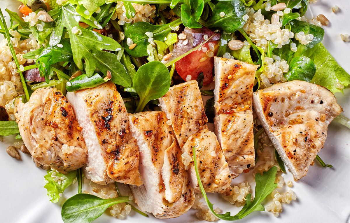 Eat lean proteins, such as grilled chicken to help suppress appetite hormones.