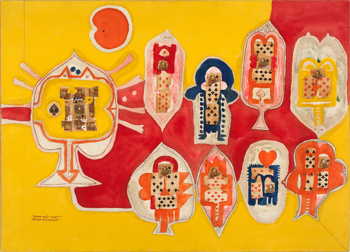 Prabhakar Barwe (Indian), “King and Queen of Spades,” 1967, Oil and paper on canvas is part of a new exhibit at the Block Museum.