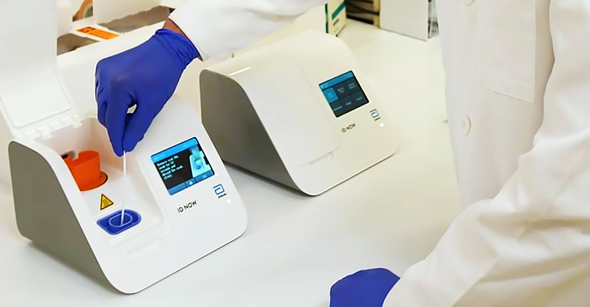 The Abbott ID NOW test for COID-19 uses a portable, toaster-sized machine to search for a small section of the virus’ genome in a sample.