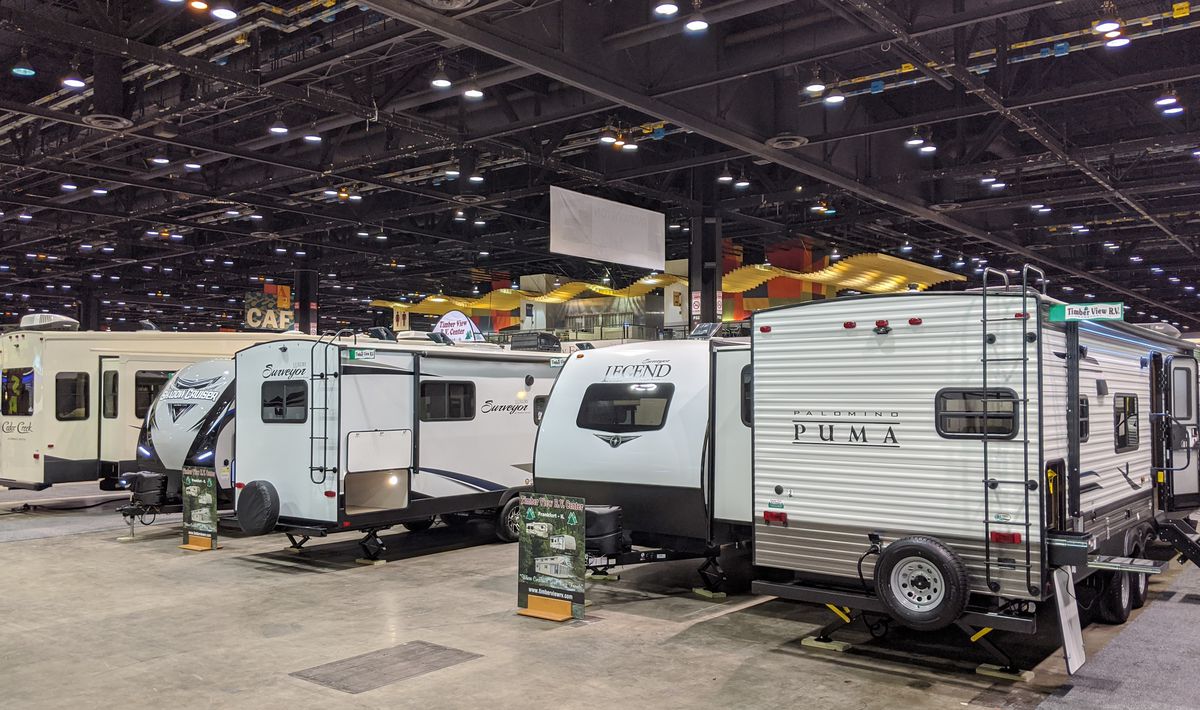 Considering the trends during the pandemic, expectations for RVs (these were at the Boat Show in January) should be high if outdoor shows are allowed to be held. Credit: Dale Bowman