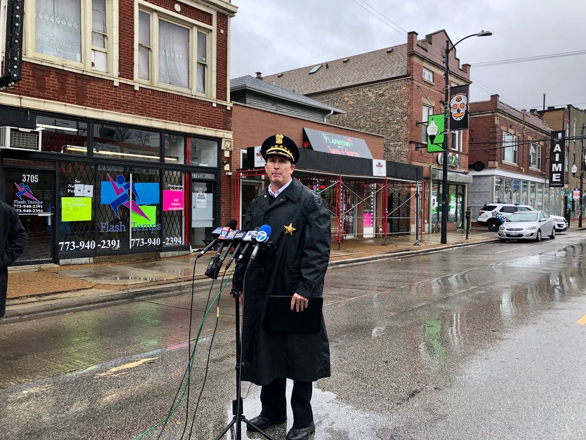 CPD Chief of Operations Brian McDermott speaks to reporters after police officers shot and armed suspect Oct. 23, 2020, in the Little Village neighborhood.