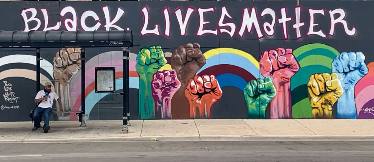 Artist Dredske painted this “Black Lives Matter” mural on wood panels at Ashland and Chicago avenues in West Town. Murals sprang up across the city in 2020 in the wake of George Floyd’s killing in Minneapolis, many on businesses boarded up during the unrest with messages of peace, hope and justice.